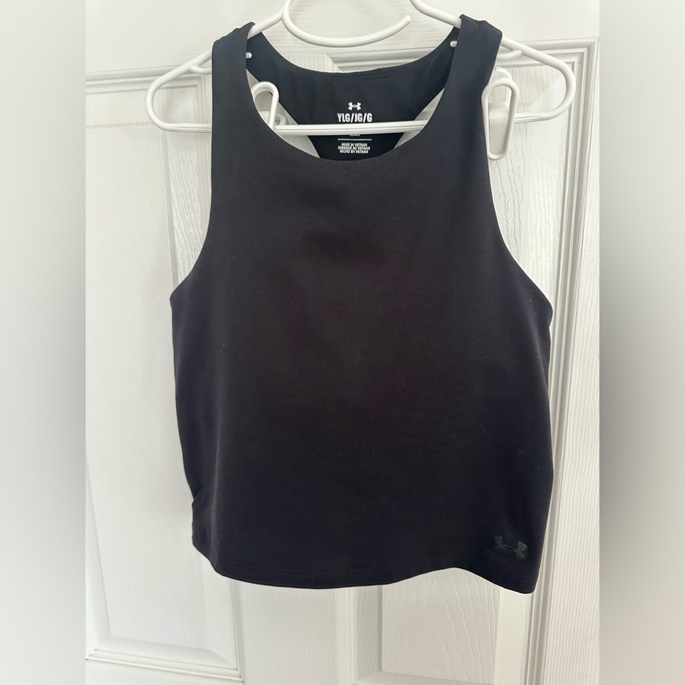 Under Armour UA Girls Youth Black Crop Racerback Sports Bra Tank Top large